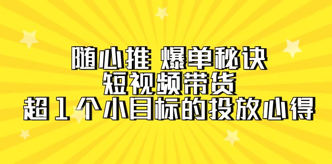 随心推 爆单秘诀，短视频带货-超1个小目标的投放心得（7节视频课）/forums-/archives/category/rjgj-/archives/category/gjx-/archives/category/wzzy-/spjxAI小栈