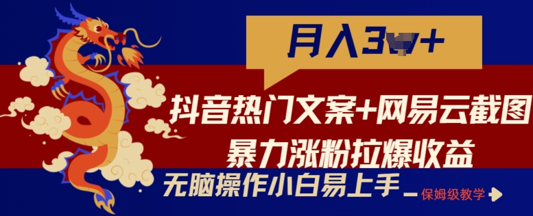 抖音热门文案+网易云截图暴力涨粉拉爆收益玩法，小白无脑操作，简单易上手【揭秘】/forums-/archives/category/rjgj-/archives/category/gjx-/archives/category/wzzy-/spjxAI小栈