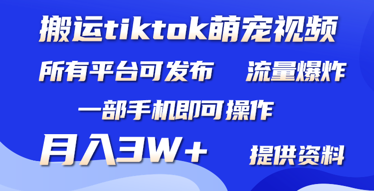 搬运Tiktok萌宠类视频，一部手机即可。所有短视频平台均可操作，月入3W+/forums-/archives/category/rjgj-/archives/category/gjx-/archives/category/wzzy-/spjxAI小栈